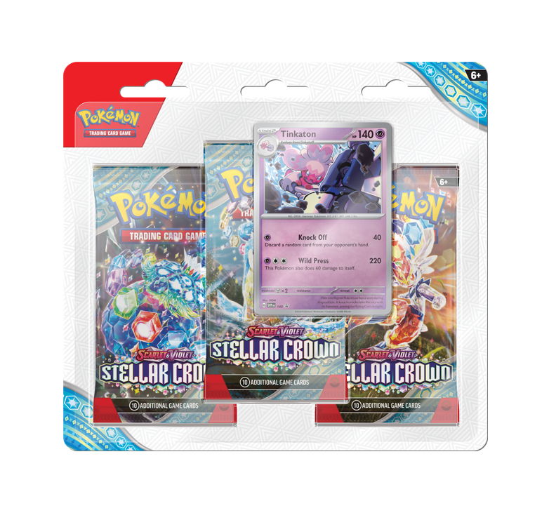Pokemon Stellar Crown 3-Pack Blister – Tinkaton — Op voorraad - Mijn winkel