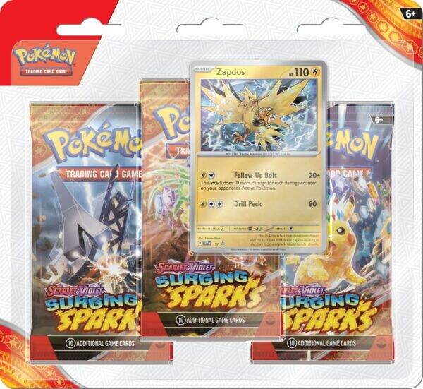 Pokémon Scarlet & Violet Surging Sparks 3 Pack Blister Zapdos - Mijn winkel